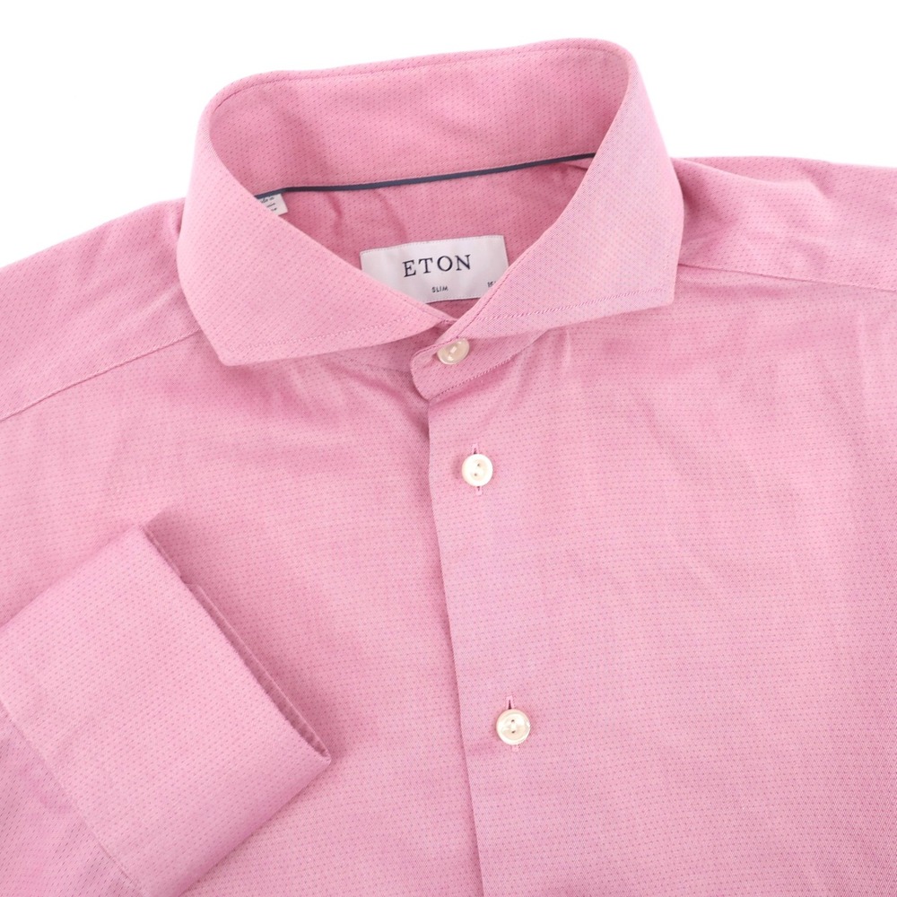 Eton‎ Slim Fit Micro Pattern Dress Shirt Pink Long Sleeve Mens 15.5 Medium
